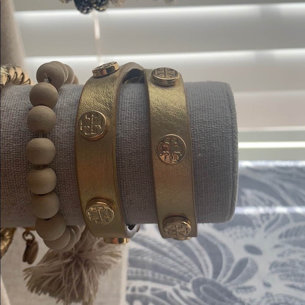 Gold Tory Burch wrap bracelet leather